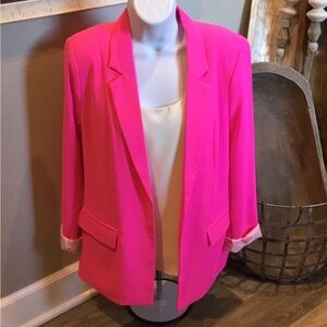 Skies Are Blue Bright Pink Women's Blazer Jacket - Stylish Open Front Sz M